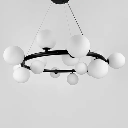 Кольцевая люстра с 15 белыми плафонами в черном корпусе Ø 85 см | Ст. AT32/15R BK+WT | Line F - фото 5