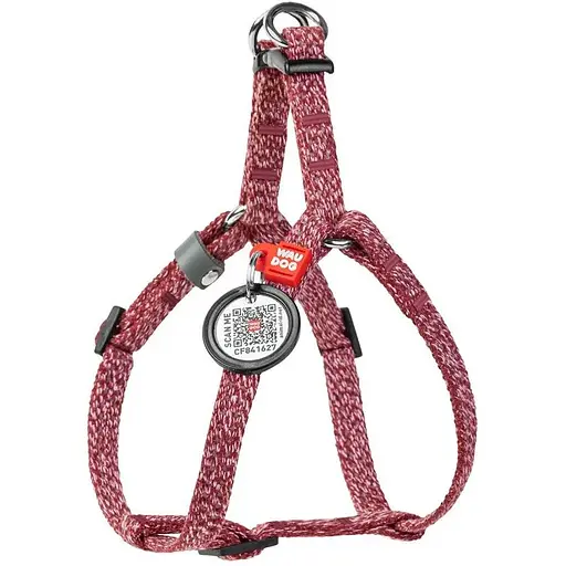 Шлея для котів та дрібних порід собак Waudog Re-cotton з відновленої бавовни та QR паспортом, світловідбиваюча