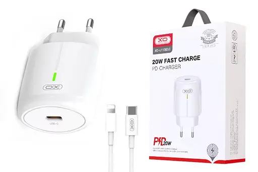 Мережевий зарядний пристрій XO L113 PD 20W (1USB-C) з кабелем Type-C - Lightning білий - фото 2