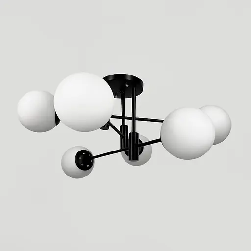 Стельова чорна люстра на 6 білих плафонів Ø 65 см | Line F | Арт. 81188/6 BK+BK+WT - фото 2