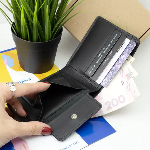 Портмоне мужское кожаное П6-01 (черное) с гербом Украины - фото 6