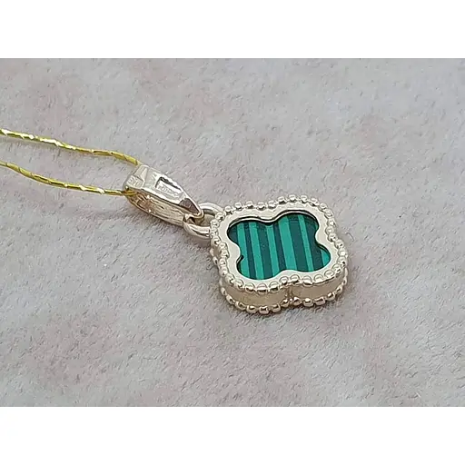 Золотая подвеска Платон Клевер с малахитом. 2П125/71Б - фото 3