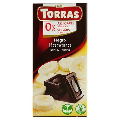 Шоколад чорний Torras з бананом без цукру 75 г