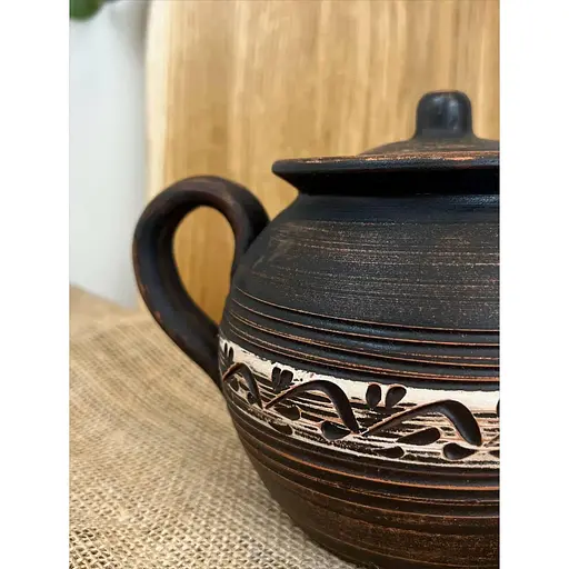 Заварочный чайник 0.7 литра керамический (глиняный) резной с ручкой  - фото 6