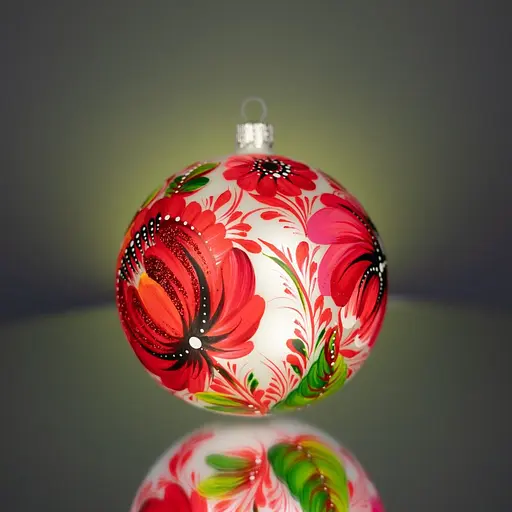 Ялинкова прикраса Різдвяні історії Петриківка яскраві квіти куля скло (4820001165319) - фото 5