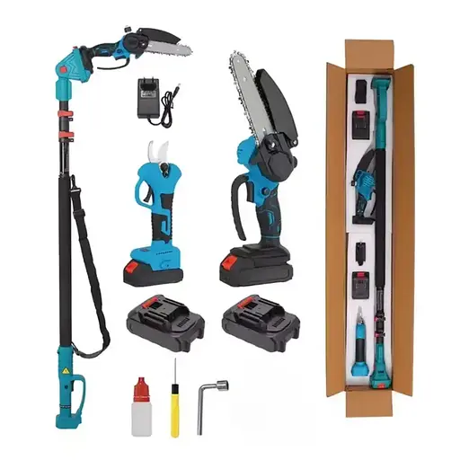 Многофункциональный набор 3 в 1 беспроводная цепная пила секатор и высоторез с удлинителем 2 м 2 аккумуляторы 36 Вт Синий - фото 8