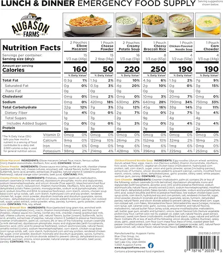 Сублимированные обеды и ужины 92 порции с длительным сроком хранения 25 лет Augason farms (101095) - фото 3