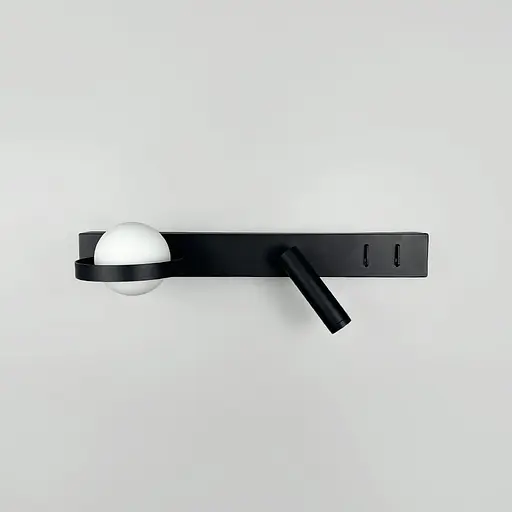 Ліве чорне бра на 2 вимикачі з білим плафоном та спотом 40 см Line F Арт. B98/2 L BK (лівий) - фото 6