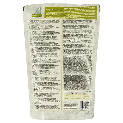 Уценка. Набор влажного корма для взрослых собак Isegrim Adult Pouch Roots Multipack II Duoprotein: Лосось и форель, Утка с сердечками, Олень и дичь 2.46 кг (6 паучей по 410 г) - фото 7