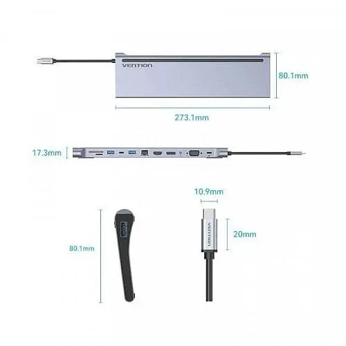 Док-станция - хаб Vention 12in1 Usb 3.1 Type-C на DP / HDMI / VGA / RJ45 (THSHC) - фото 5
