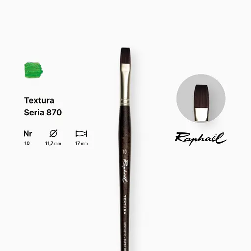 Пензель синтетика плоска Raphael Textura, №10, професійний, довга ручка - фото 2