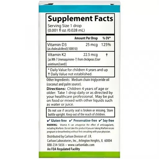 Вітаміни для дітей Carlson Laboratories Kids Super Daily D3+K2 360 drops (1086-2023-10-2211) - фото 2