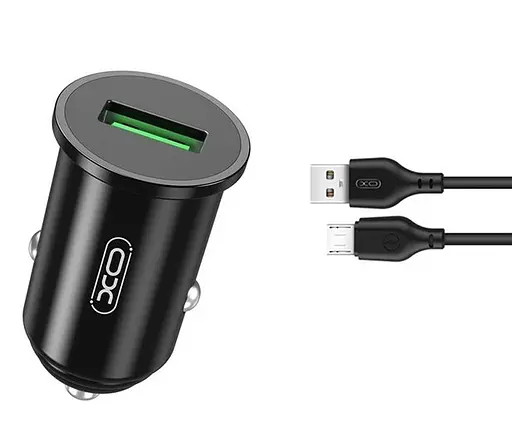 Автомобільний зарядний пристрій XO TZ12 18W QC3.0 Car Charger with Micro cable Чорний - фото 1