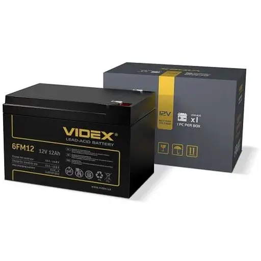 Аккумуляторная батарея Videx 6FM12, 12V, 12 Агод, AGM, T2, 150x98x95 мм, 3.3 кг
