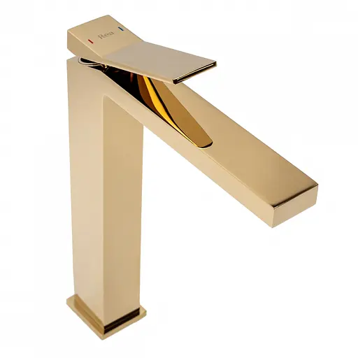 Смеситель для умывальника Rea Duet gold золотой высокий REA-B4415 Золотой - фото 4