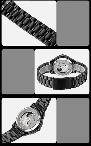 Мужские часы скелетон Skmei 9205 механические (Черные с белым) - фото 6