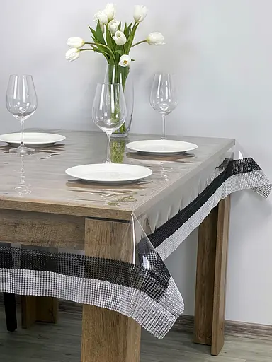 Скатертина силіконова з чорно-срібною стразовою стрічкою 350х200 см - фото 7