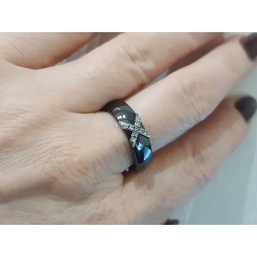 Срібне кільце Aurora з керамікою і фіанітами. С1015Ч 19,5 - фото 2