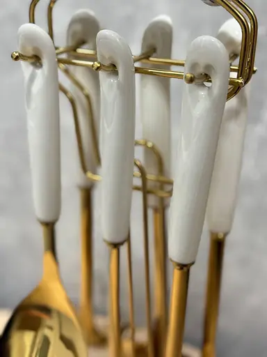 Набір кухонного приладдя з керамічною ручкою на підставці 6 штук Золото - фото 2