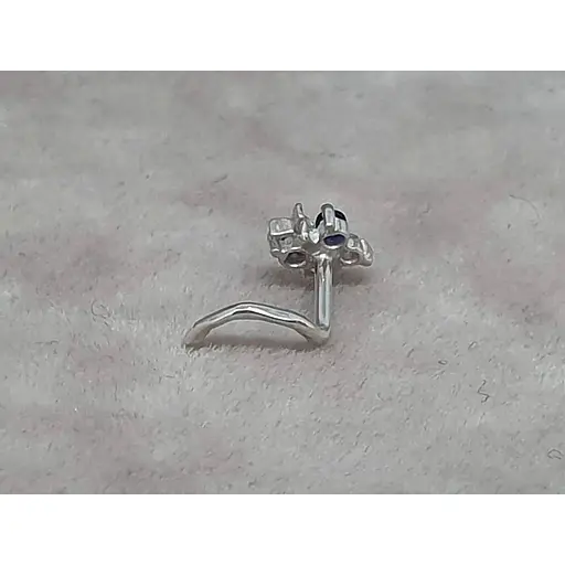 Серебряная серьга-пирсинг в нос Бабочка. 1041.5С Синий - фото 5