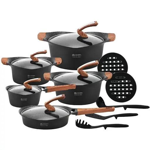 Набір каструль з кришками та сковорідкою Edenberg EB-9184, 15 предметів із мармуровим покриттям - фото 1