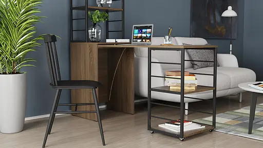 Стіл-тумба трансформер Смарт 3/2 з етажеркою Ferrum-decor 1430x1450x600 Чорний метал ДСП Дуб Сонома Трюфель 16 мм (FRD-105120) - фото 2