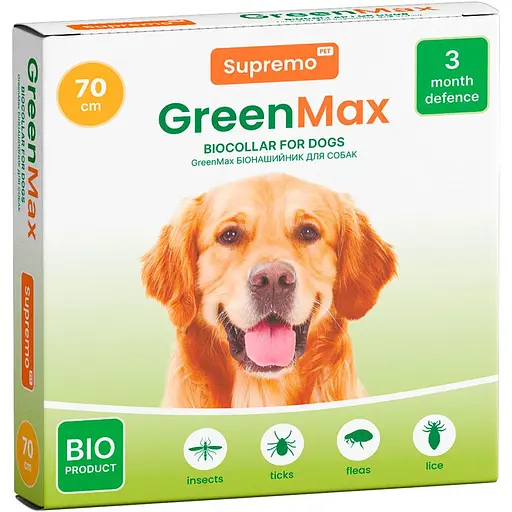 Нашийник Supremo GreenMax для собак зелений захист від паразитів на натуральній основі 70 см