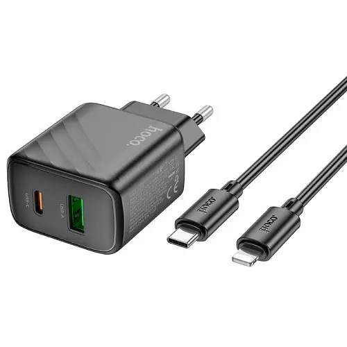Мережевий зарядний пристрій Hoco CS23A Sunlight dual-port PD30W+QC3.0 charger set(C to iP) чорний - фото 1