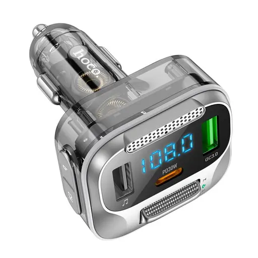 Адаптер ФМ трансмітер для авто HOCO Bravery car BT FM transmitter E75 3 порти 30 вт прозорий - фото 1
