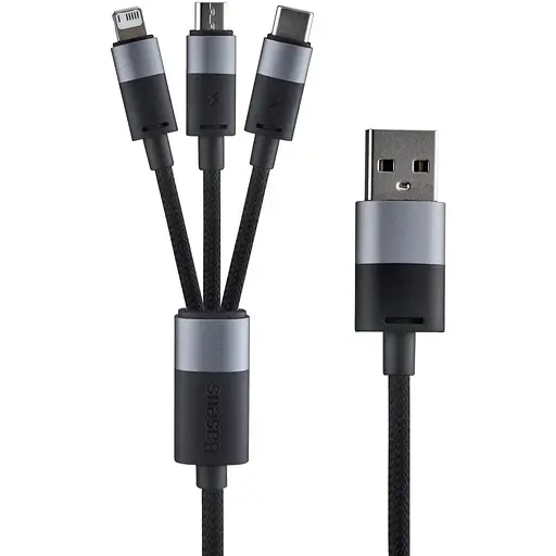 Кабель Baseus StarSpeed 1-for-3 Fast Charging Data Cable USB to M + L + C 3.5A 1.2 м Черный