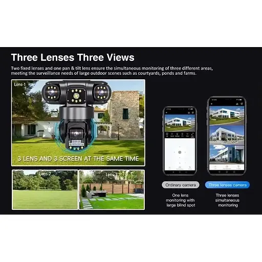 IP-камера видеонаблюдения Kamille EVKVO SC28 V380 Pro 3 Линзы 16MP Уличная поворотная Wi-Fi - фото 5