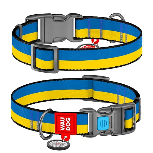 Ошейник для собак нейлоновый Waudog Nylon с QR-паспортом "Colors of freedom" пластиковый фастекс L Ш 25 мм Д 33-49