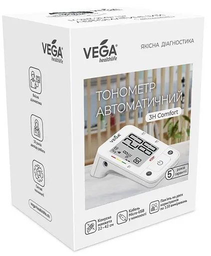 Тонометр Vega 3H Comfort автоматичний Micro USB на плече