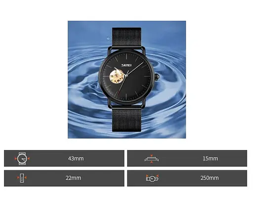 Чоловічий годинник скелетони Skmei 9201 механічний (Чорний) - фото 6