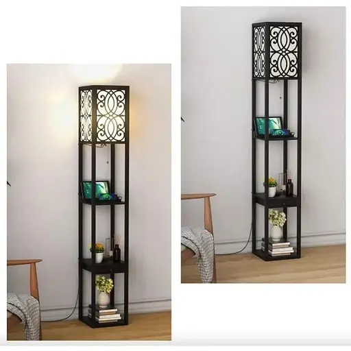 Підлогова лампа Costway Leon торшер з розеткою та USB чорний - фото 6