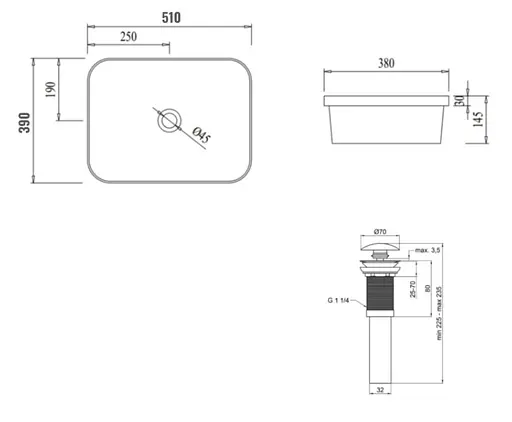 Комплект Qtap Scorpio: Раковина врезная прямоугольная 510х390х145 мм White + Донный клапан PU02 (QT1411K490WN47290) - фото 7