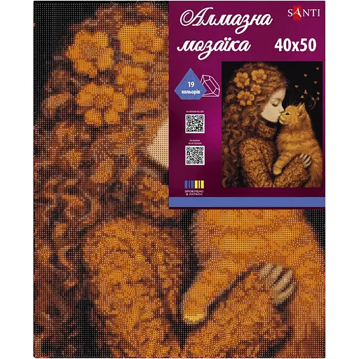 Алмазная мозаика Santi Девочка и котенок 40х50 см на подрамнике (956047) - фото 2