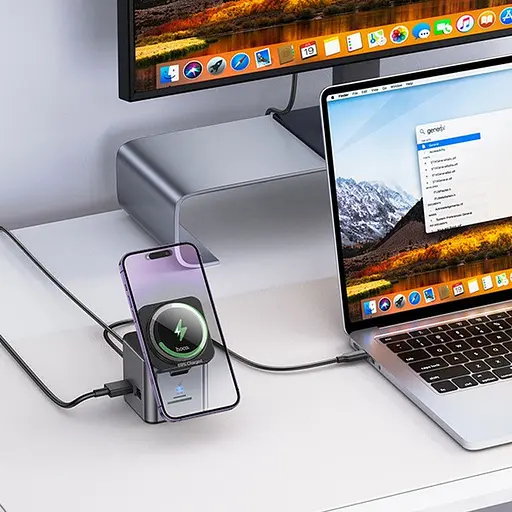 Хаб с беспроводным зарядным Hoco HB49 Effortless 9-in-1 100W Metal gray - фото 8