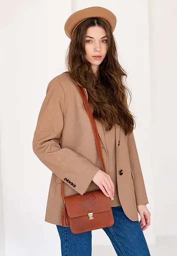 Шкіряна жіноча бохо-сумка Лілу світло-коричнева Crazy Horse - фото 9