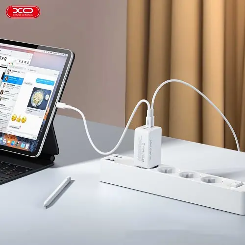 Мережевий зарядний пристрій XO CE13 (EU) 65W GaN tech fast charging (2USB-C 65W/1USB-A 22.5W) Білий - фото 3