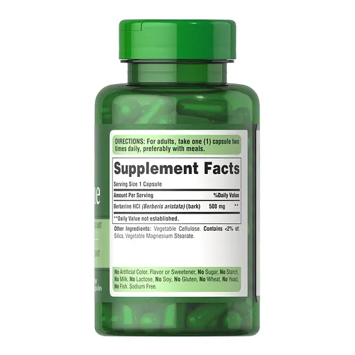 Берберин гидрохлорид Puritan's Pride Berberine 500 mg, 60 капсул для поддержания здоровья сердца - фото 2