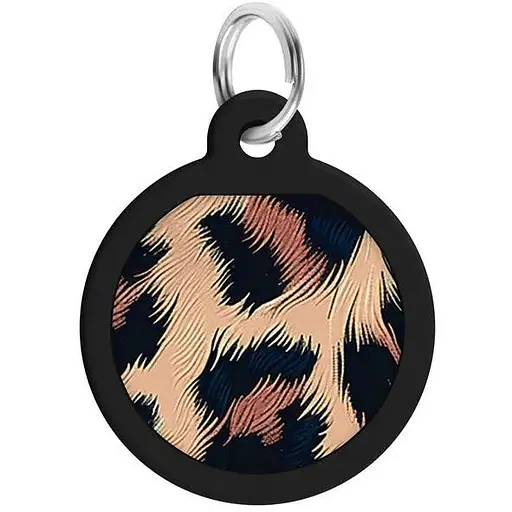 Адресник для собак і котів металевий WAUDOG Smart ID з QR паспортом малюнок Леопард коло Д 25 мм - фото 2