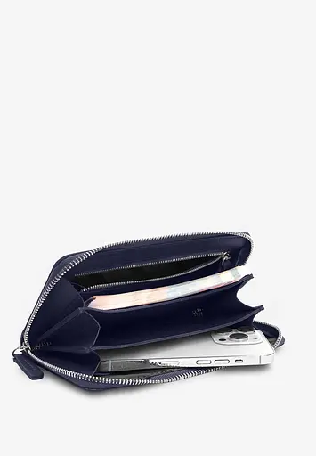Кожаный портмоне на молнии Monik синий - фото 3