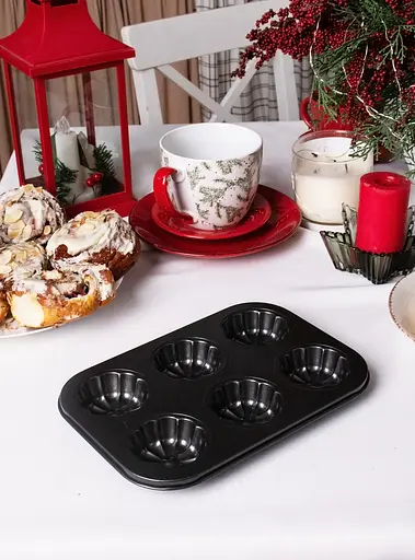 Деко антипригарне форма для мафінів і кексів із рельєфними комірками (6 шт.) 26.5x18.5x2.8 см №1, A-plus Чорний 83494 - фото 6