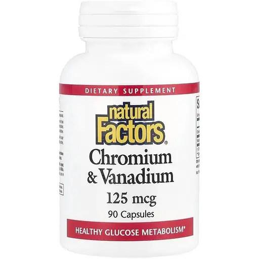 Хром та Ванадій Natural Factors Chromium & Vanadium 125 mcg, 90 капсул для контролю цукру та обміну речовин
