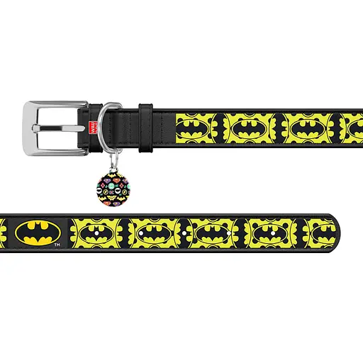 Ошейник для собак кожаный Waudog Design с QR-паспортом "Бэтмен4" L Ш 25 мм Д 38-49 см черный - фото 3