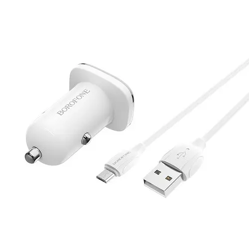 Автомобильное зарядное устройство для BOROFONE BZ12 Lasting 2USB/2.4A+ Cable Micro белый - фото 1