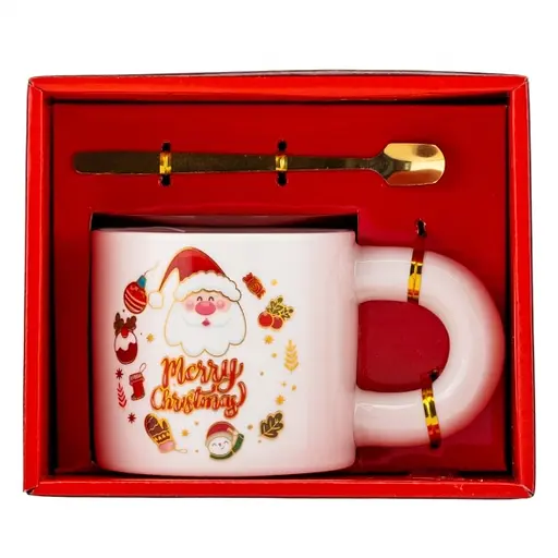 Чашка новогодняя Elisey 9150-021-3 Funny Santa керамическая с ложкой 300 мл Белая - фото 5