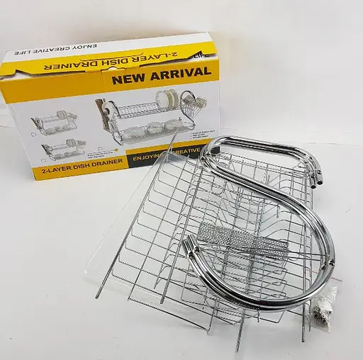 Сушарка для посуду New arrival 2 layer хромована двоярусна з піддоном та підставками для приладів - фото 4