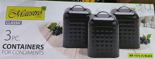 Набір металевих ємностей Maestro MR-1676-3S-BLACK для чаю кави та цукру Комплект з трьох баночок 900мл - фото 3